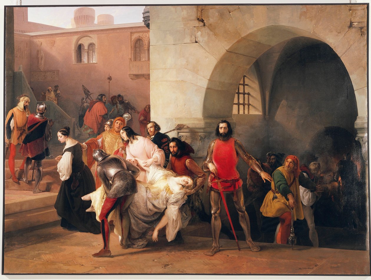 Marco Visconti löysi bicet Rosaten linnansa kellarista, teema Tommaso Grossin romaanista Marco Visconti, kuvitus Francesco Hayezin tekijältä Francesco Hayez