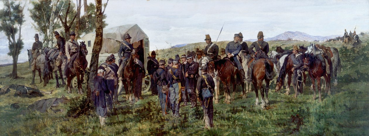Jakso Custozan taistelusta: Haavoittunut prinssi Amedeo saatetaan ambulanssiin tekijältä Francesco Hayez