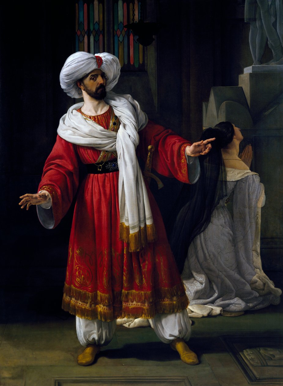 Giovanni David (1790-1864) Aleksanterin roolissa Giovanni Papinin (1796-1867) melodraamassa Arabs in Gaul tekijältä Francesco Hayez