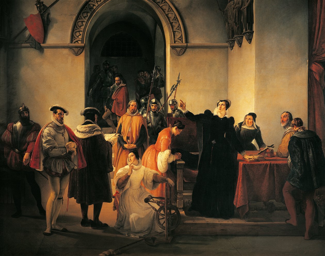 Francesco Hayez (1791-1882) Mary Queen of Scots protestoi syyttömyyttään sheriffeiden edessä, kun hänen kuolemantuomionsa luetaan tekijältä Francesco Hayez