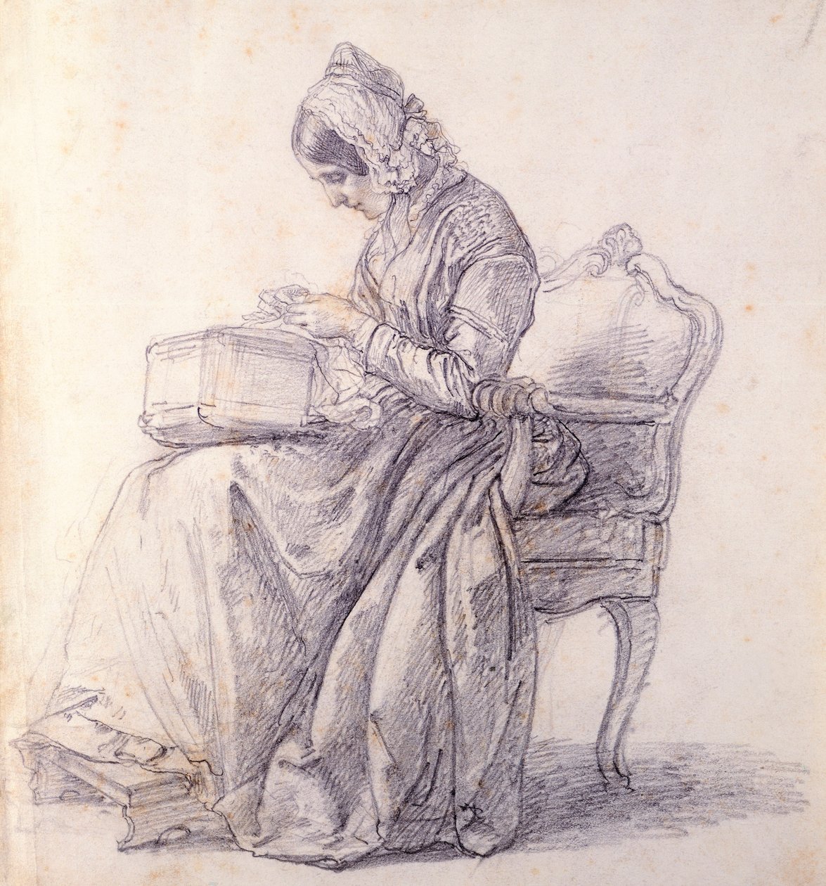 Hänen vaimonsa muotokuva, Francesco Hayezin (1791-1882), piirustus tekijältä Francesco Hayez