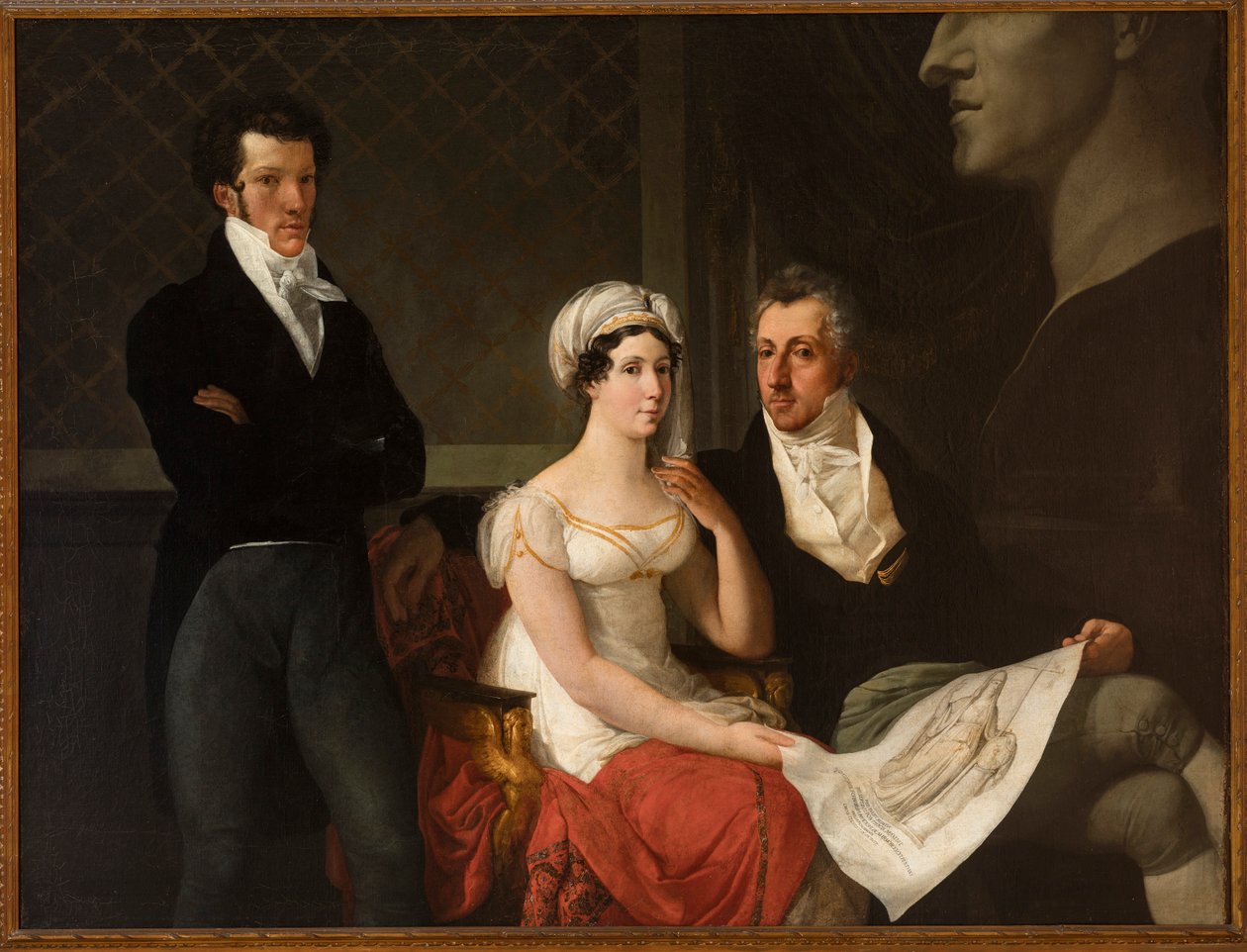 Cicognara-perheen muotokuva, jossa on Hayezin, Francescon (1791-1882) kirjoittama Antonio Canovan rintakuva. Öljy kankaalle tekijältä Francesco Hayez