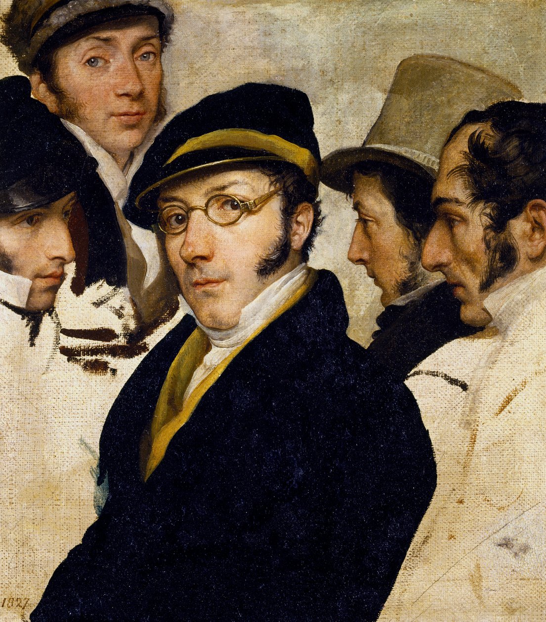 Omakuva ystävien kanssa Migliara, Palagi, Grossi, Molteni, n. 1825 (öljy kankaalle) tekijältä Francesco Hayez