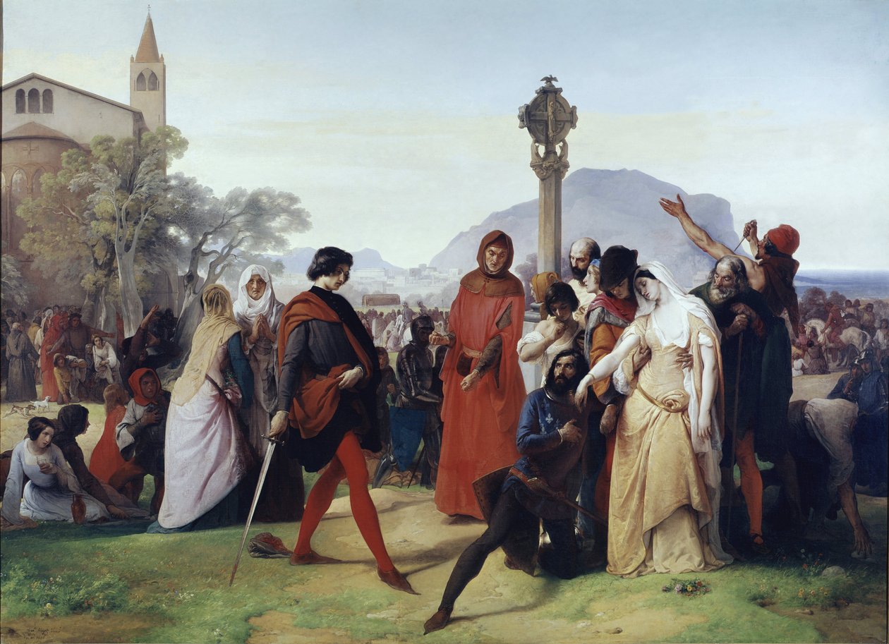 Sisilian vespers: pääsiäistiistai – sisilialaisten tekemät ranskalaiset joukkomurhat, 31. maaliskuuta tekijältä Francesco Hayez