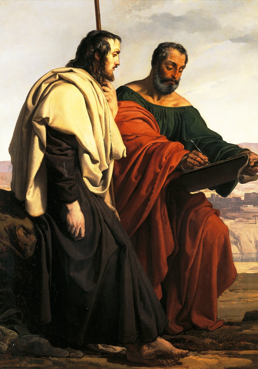 Apostolit Filippus ja Jaakob matkalla saarnaamaan, eli kaksi maanpaossa olevaa isänmaata, jotka olivat pukeutuneet kolmiväreihin tekijältä Francesco Hayez