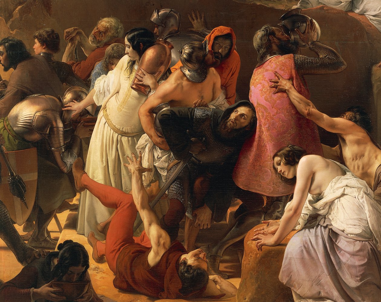 Ensimmäisten ristiretkeläisten jano Jerusalemissa, Francesco Hayez, yksityiskohta tekijältä Francesco Hayez