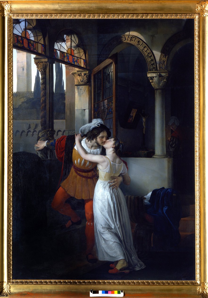 Shakespearen "Julia ja Romeo" viimeinen suudelma. Francesco di Hayezin maalaus tekijältä Francesco Hayez