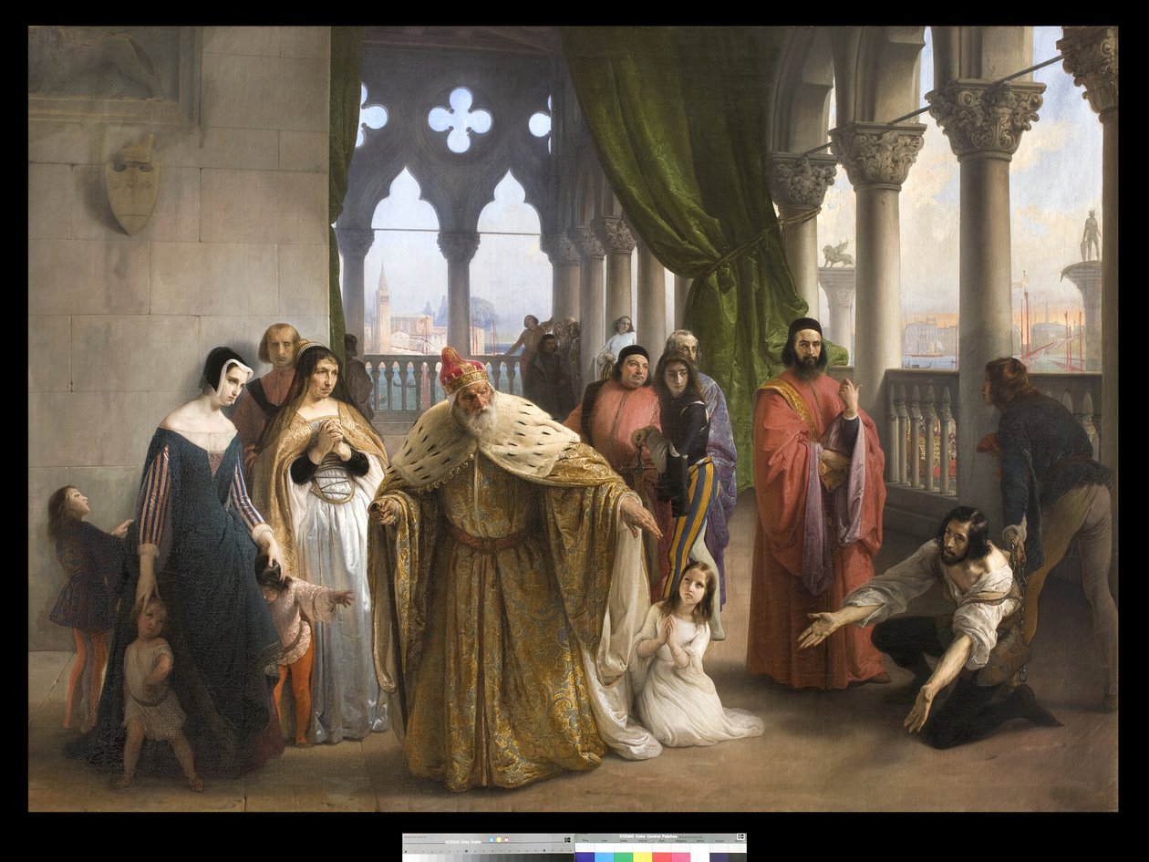 Jacopo Foscarin ja hänen perheensä viimeinen tapaaminen ennen karkotusta, 1838-40. tekijältä Francesco Hayez