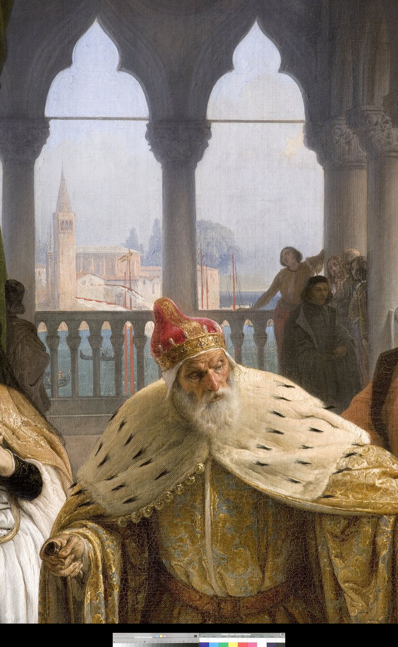 Jacopo Foscarin ja hänen perheensä viimeinen tapaaminen ennen maanpakoon joutumista, 1838-40 (yksityiskohta 3497466) tekijältä Francesco Hayez