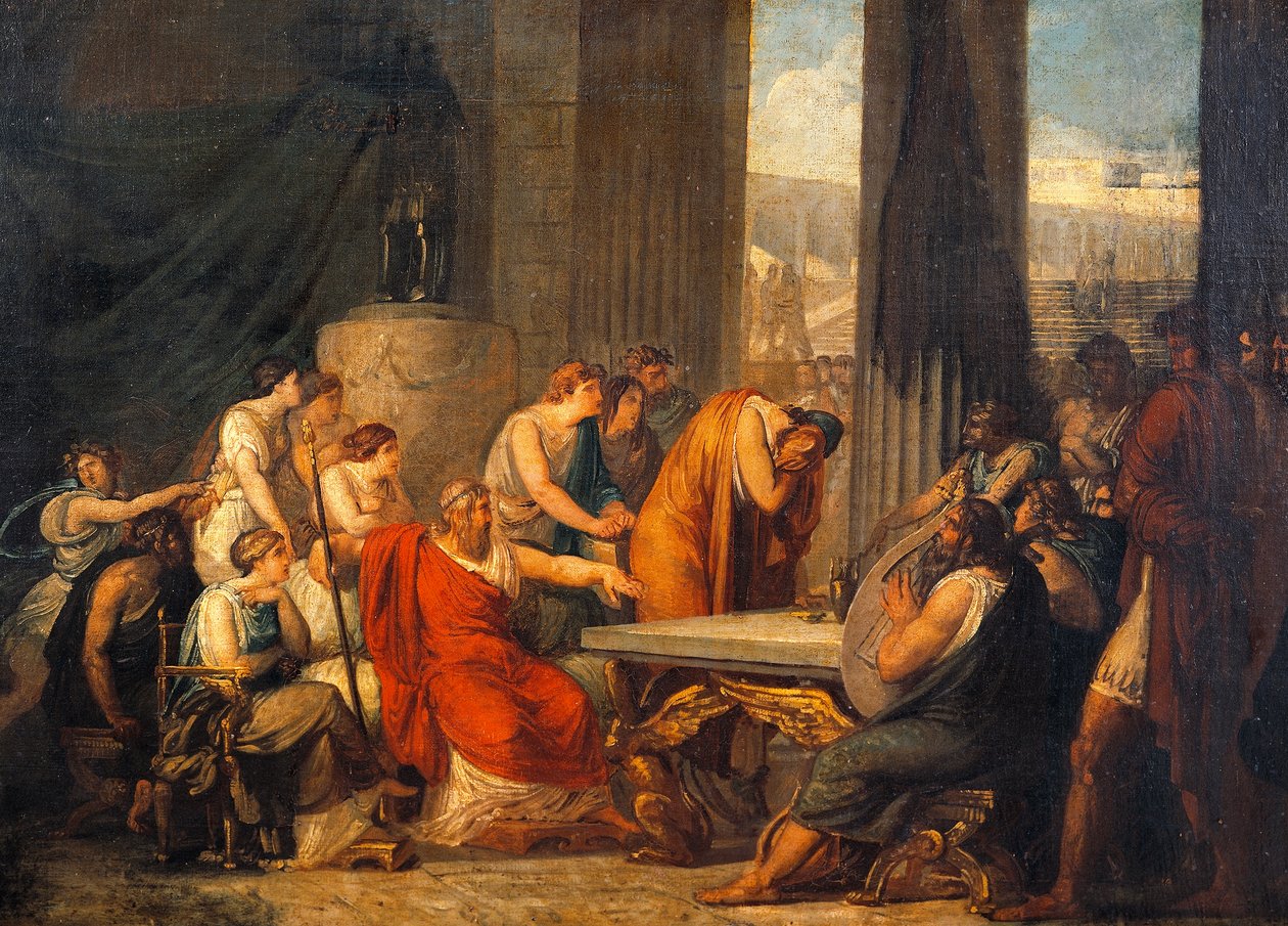 Francesco Hayezin (1791-1882) Ulysses Alcinousin hovissa, öljy kankaalle, 69x98 cm tekijältä Francesco Hayez