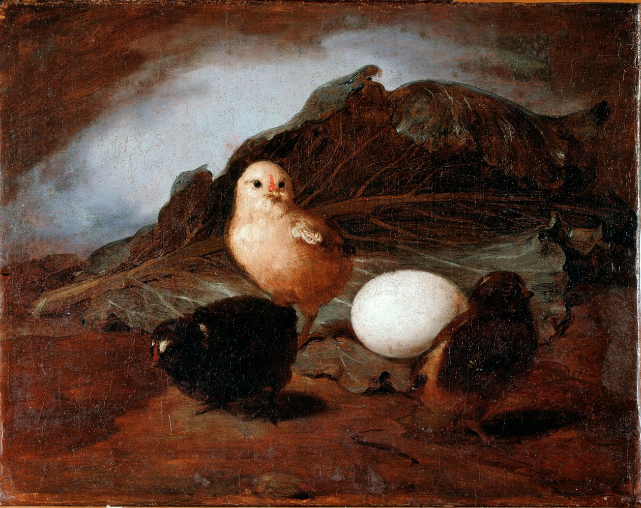 Chicks (poikaset) Francesco Ingannin (1793-1873) maalaus 1862 Koko 25,6x33,2 cm Genes, Galleria d