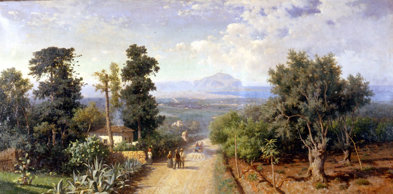 Palermon ympäristö. F. Lojaconon maalaus tekijältä Francesco Lojacono