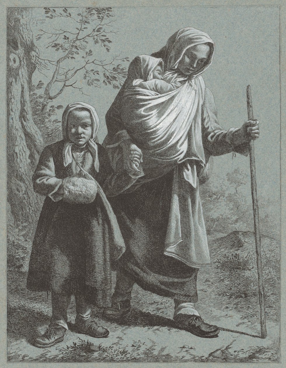 Talonpoikanainen, jolla on kaksi lasta, 1764. tekijältä Francesco Londonio