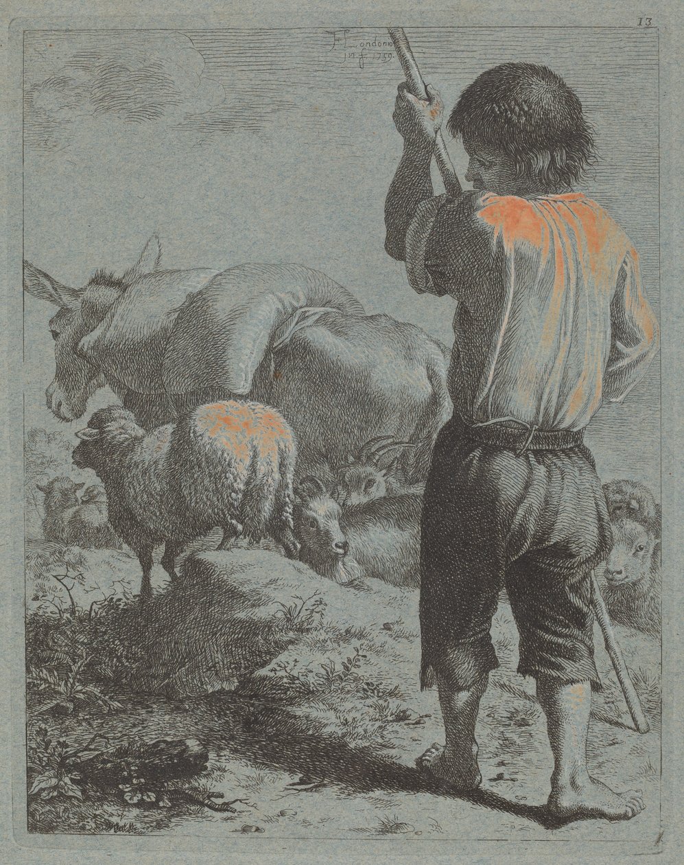 Paimen aasin, lampaan ja vuohen kanssa, 1759. tekijältä Francesco Londonio