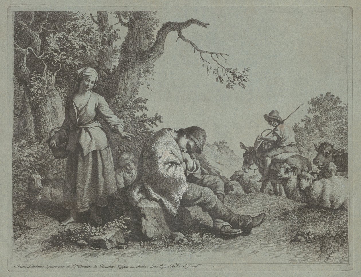 Nukkuva paimenpoika ja nainen lapsen kanssa, 17591782. tekijältä Francesco Londonio