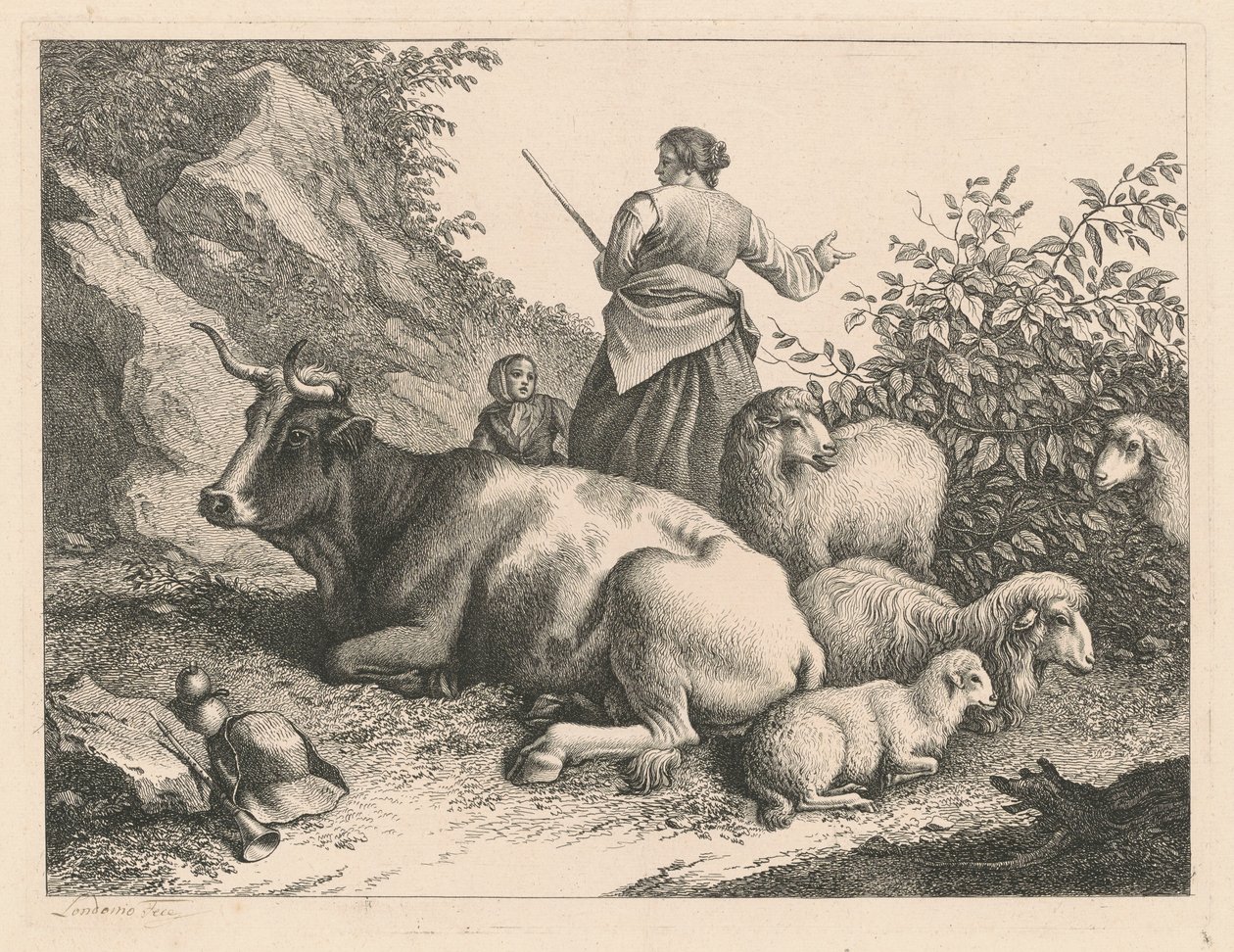 Pysyvä paimentar lapsen kanssa, vuoden 1776 jälkeen. tekijältä Francesco Londonio