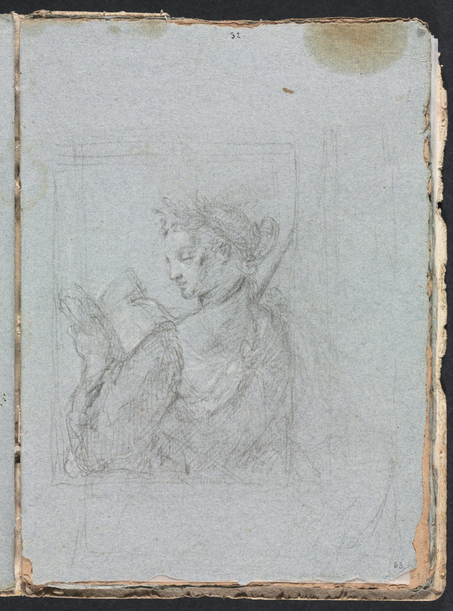 Verona Sketchbook: Naishahmo avoimella kirjalla sivu 63, 1760. tekijältä Francesco Lorenzi
