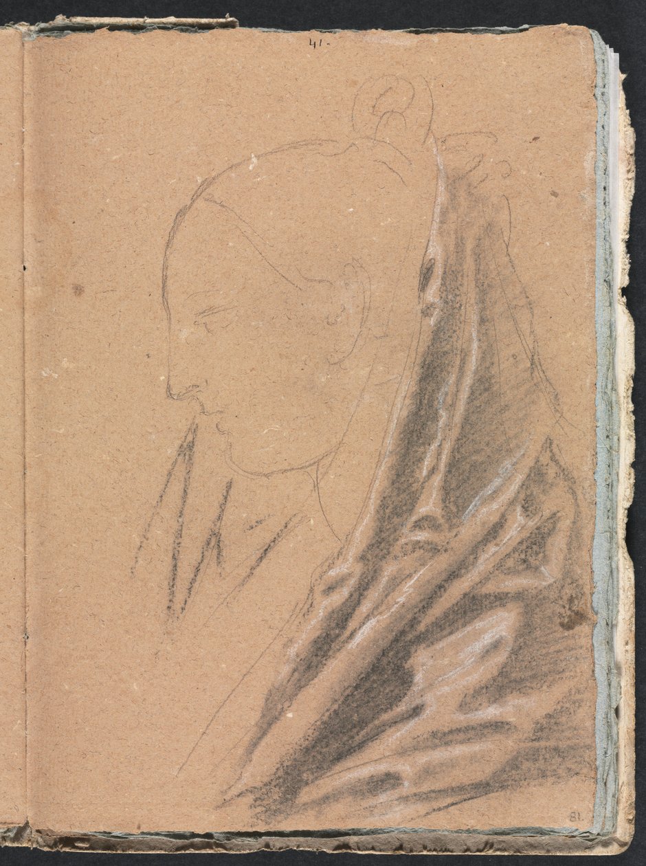 Verona Sketchbook: Naisen pää verhoineen sivu 81, 1760. tekijältä Francesco Lorenzi