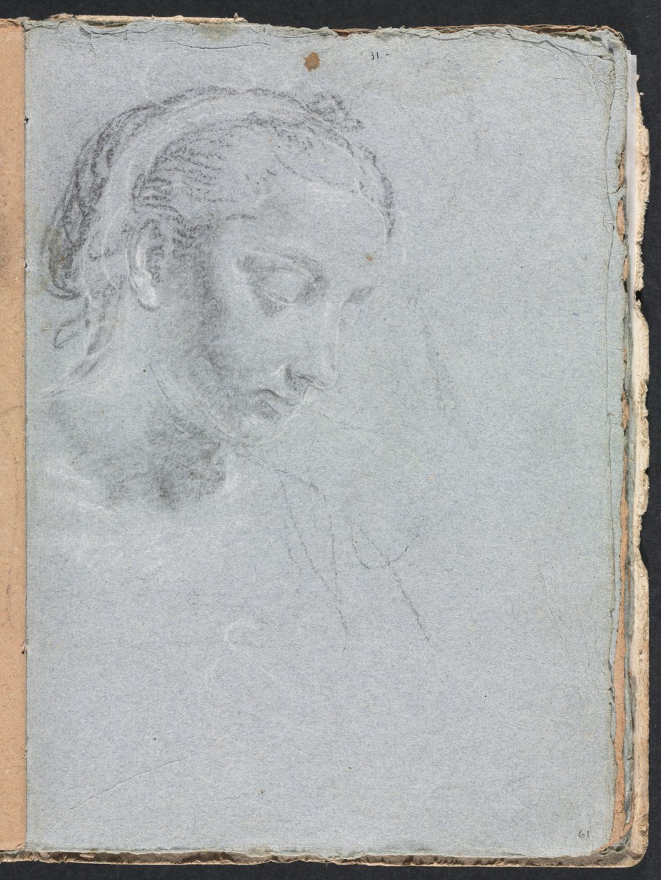 Verona Sketchbook: Naisen pää ja hartiat sivu 61, 1760. tekijältä Francesco Lorenzi