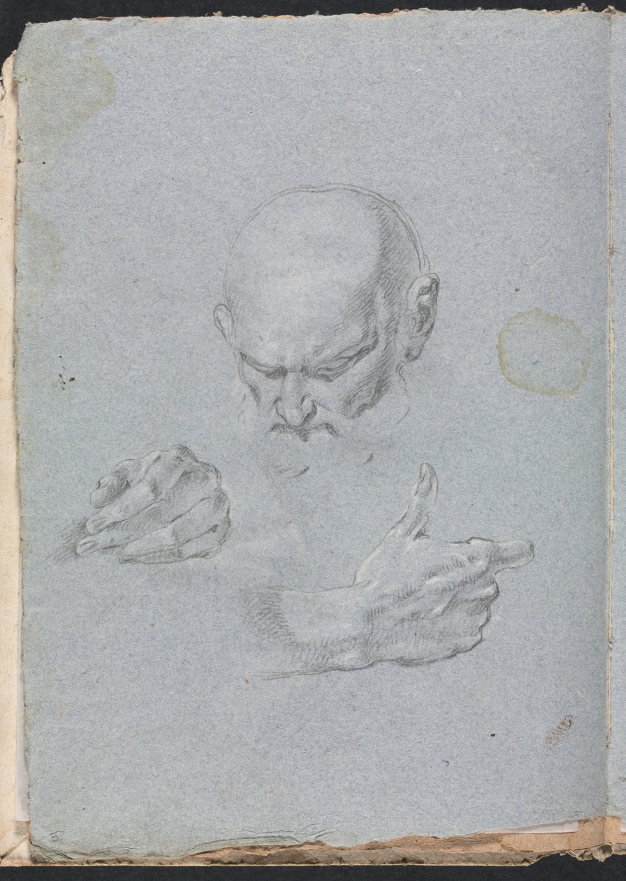Verona Sketchbook: Miehen pää, jolla on kädet, sivu 8, 1760. tekijältä Francesco Lorenzi