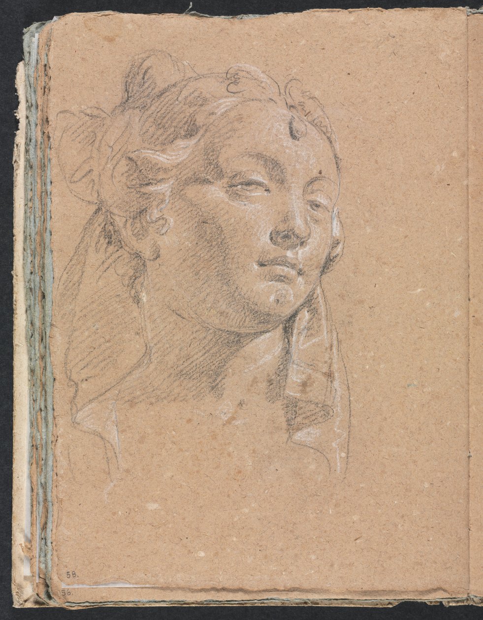 Verona Sketchbook: Naisen pää, sivu 58, 1760. tekijältä Francesco Lorenzi