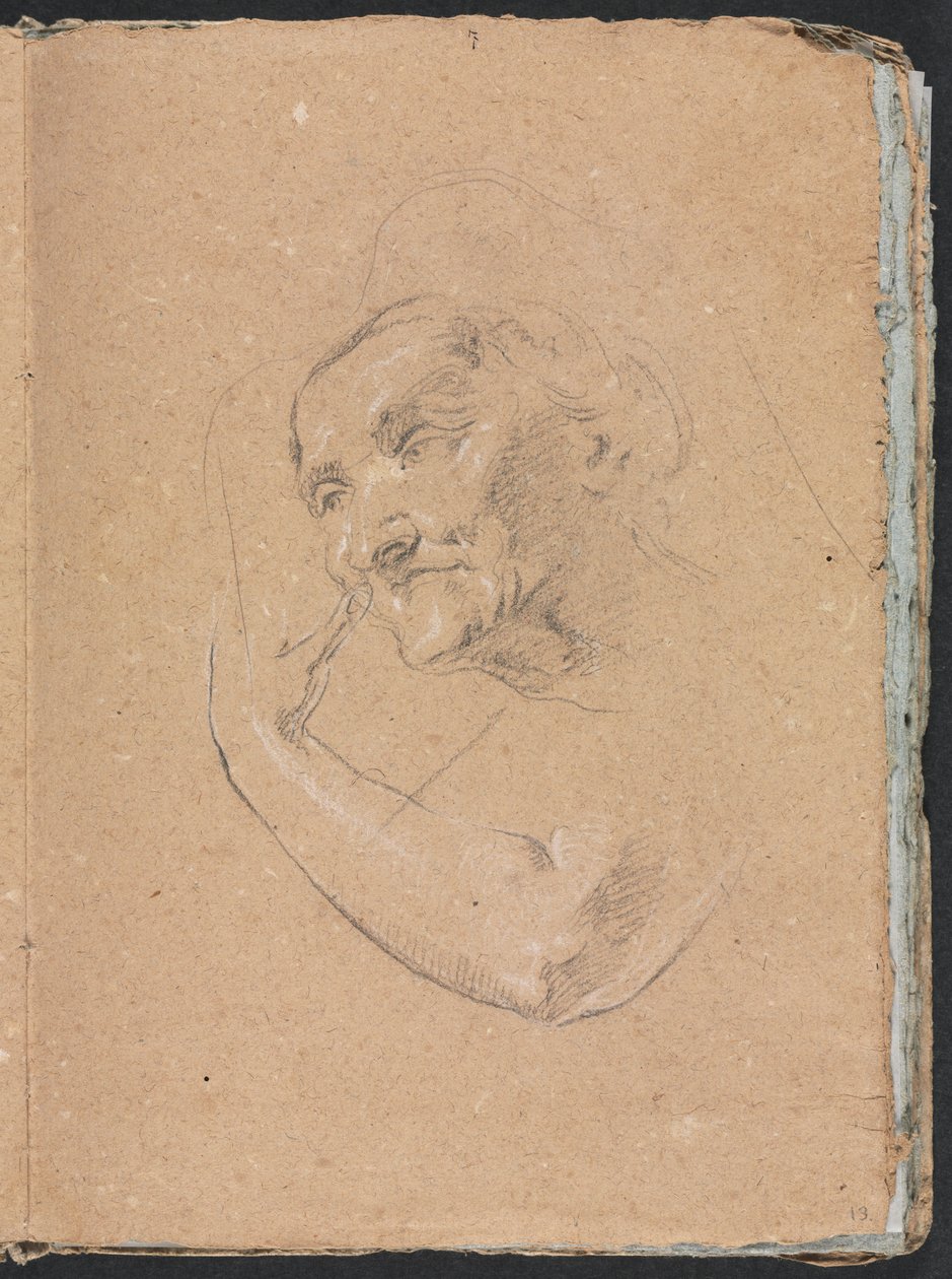 Verona Sketchbook: Naisen pää, jolla on vasen käsi, sivu 13, 1760. tekijältä Francesco Lorenzi