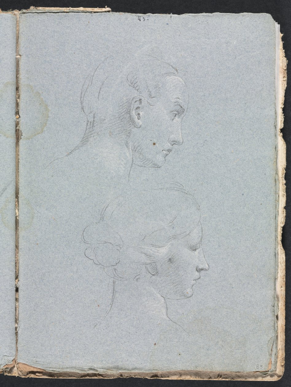 Verona Sketchbook: Two heads, sivu 85, 1760. tekijältä Francesco Lorenzi