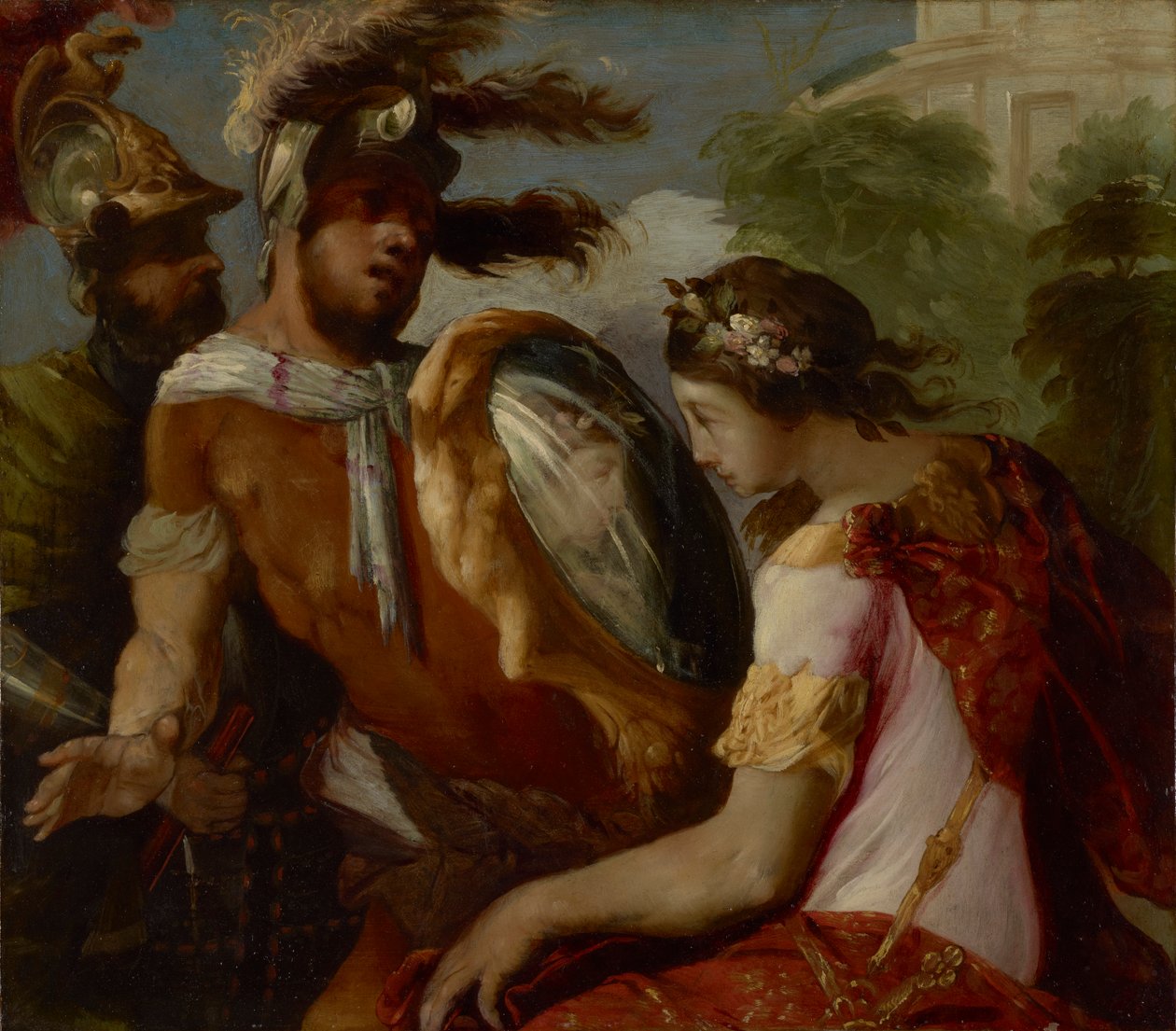 Rinaldo ja peilikilpi, n. 1650-1655 (öljy kuparille) tekijältä Francesco Maffei