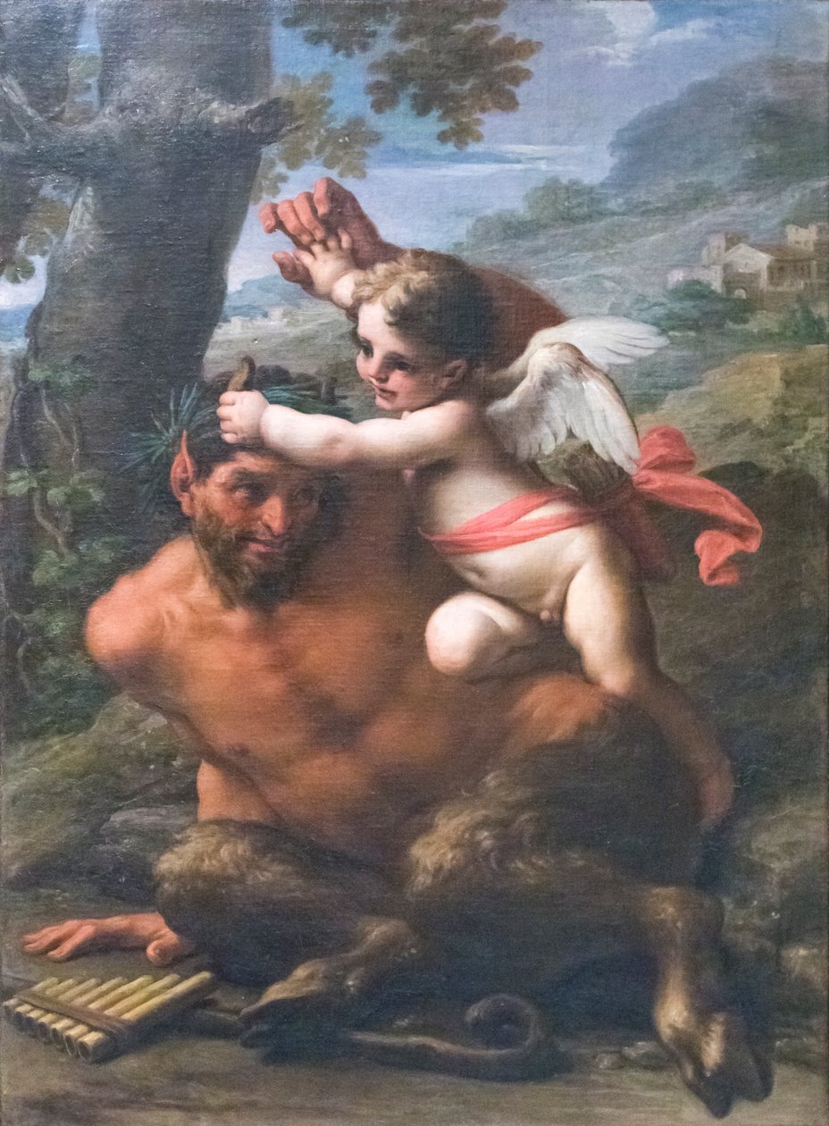 Cupidon ja Panin välinen taistelu (öljy kankaalle) tekijältä Francesco Mancini