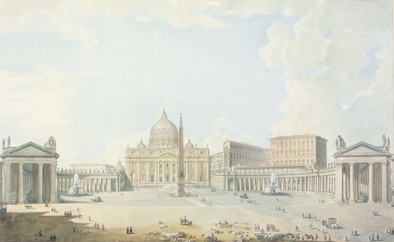 Pietari, basilika ja Piazza (wc kaiverretun ääriviivan päällä) tekijältä Francesco Panini