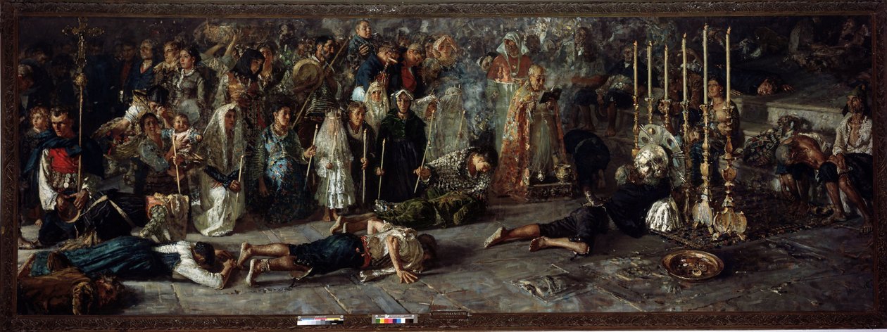 Il voto (Fete kunnianosoituksena St Pantaleonille 27. heinäkuuta Miglianicossa Abruzzossa, Italiassa) - öljy kankaalle tekijältä Francesco Paolo Michetti