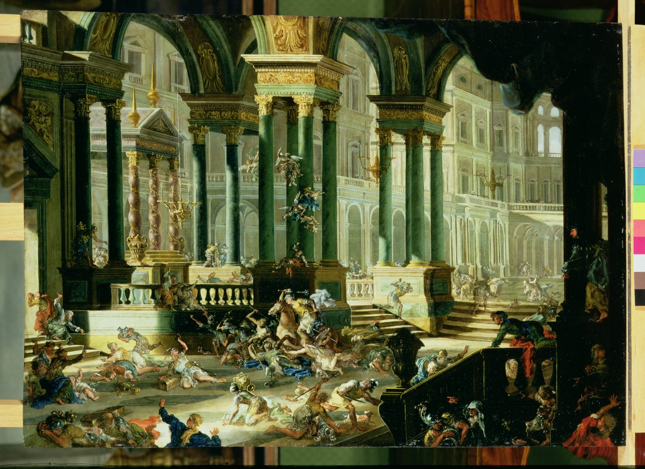 Heliodoroksen karkottaminen Salomon temppelistä (öljy kuparille) tekijältä Francesco Peresi