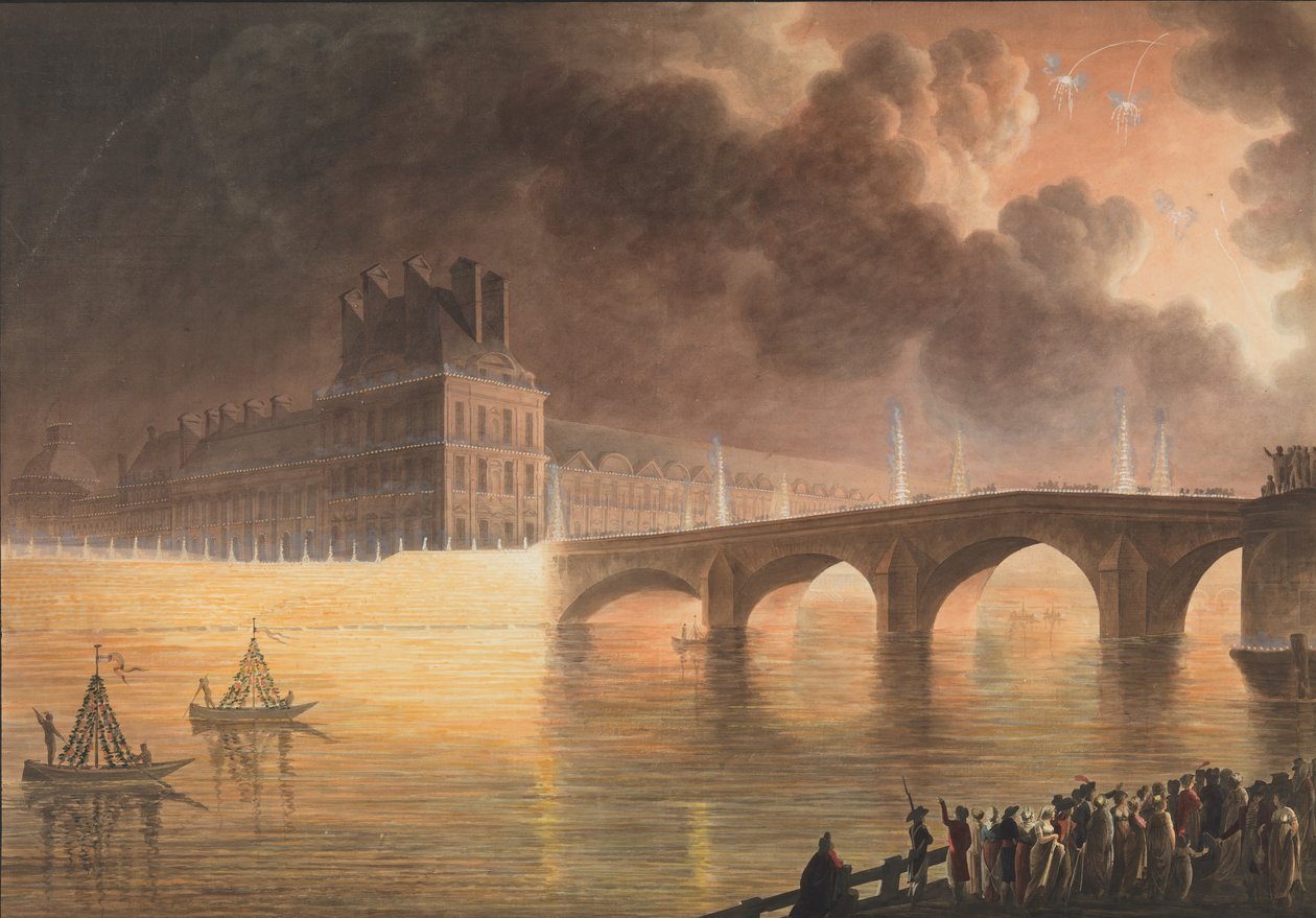 Juhla yleisen rauhan puolesta Pariisissa 18. Brumaire. Kuninkaallinen silta, 1801-2 tekijältä Francesco Piranesi