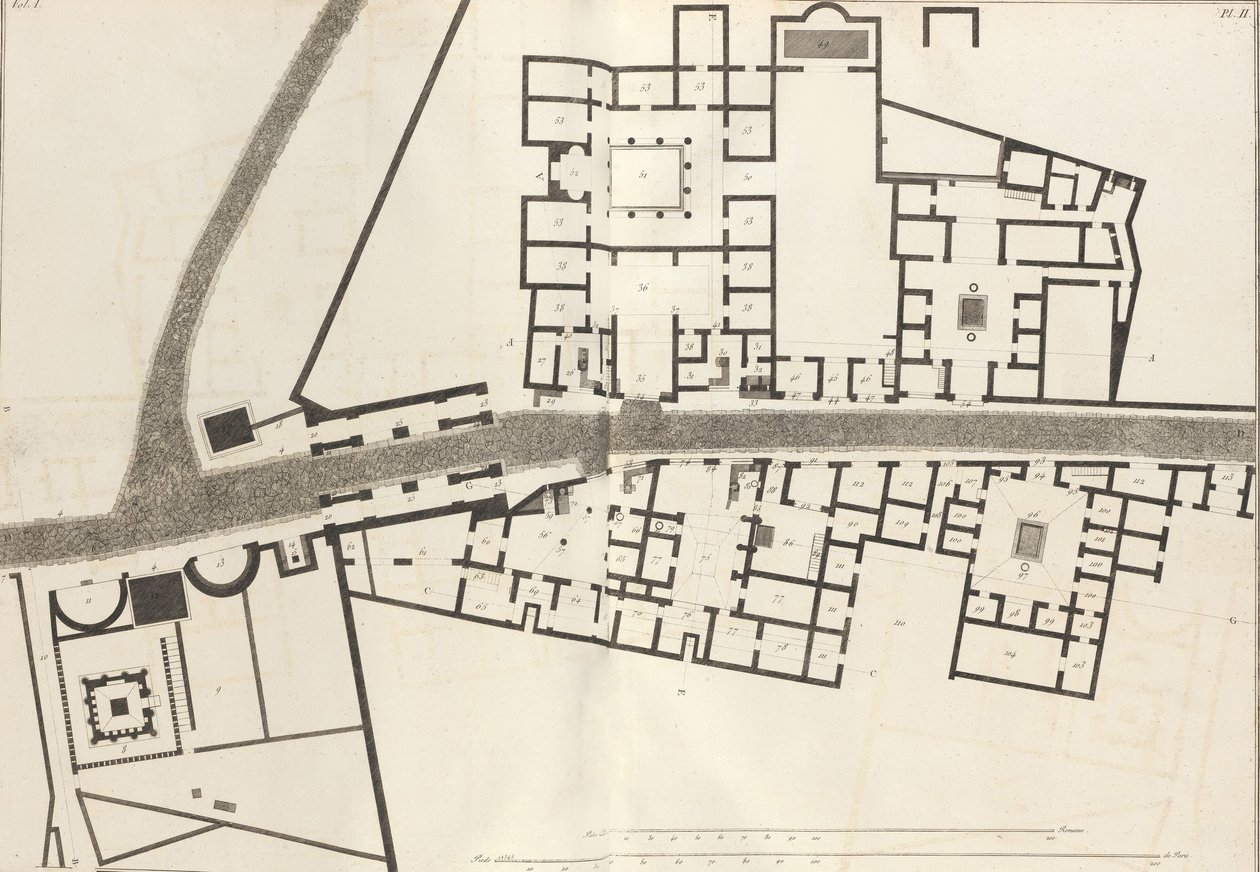 Suuri suunnitelma Pompejin kaupungin sisäänkäynnistä ja sitä ympäröivistä rakennuksista Ant..., 1804. tekijältä Francesco Piranesi