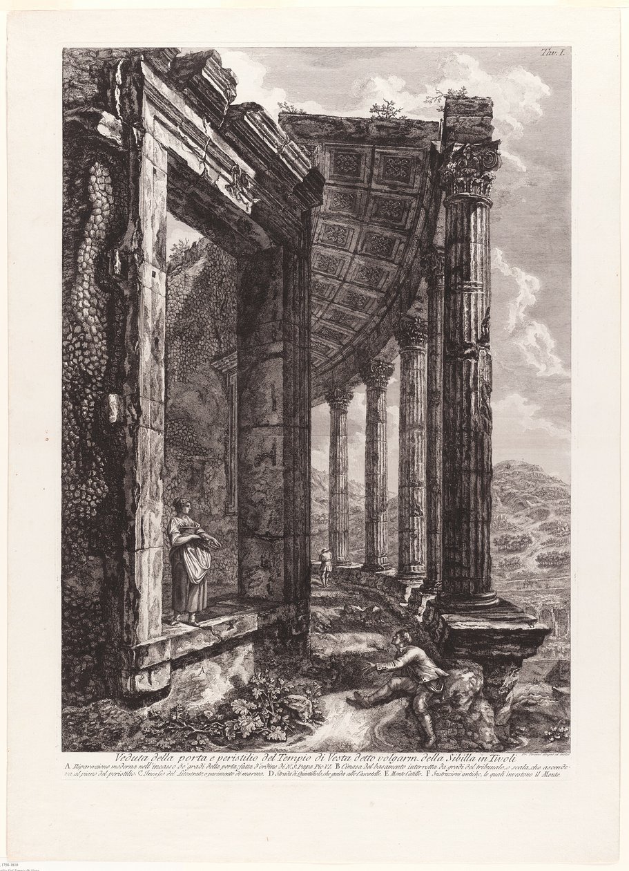 Näkymä Vestan temppelin ovelle ja peristylelle tekijältä Francesco Piranesi
