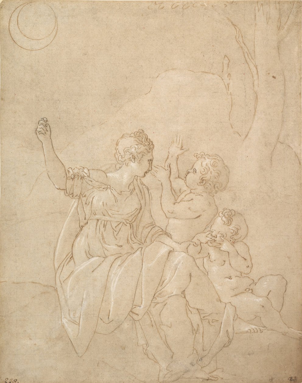 Klassinen naishahmo Diana tai Venus kahdella lapsella, n. 1539-42. tekijältä Francesco Primaticcio