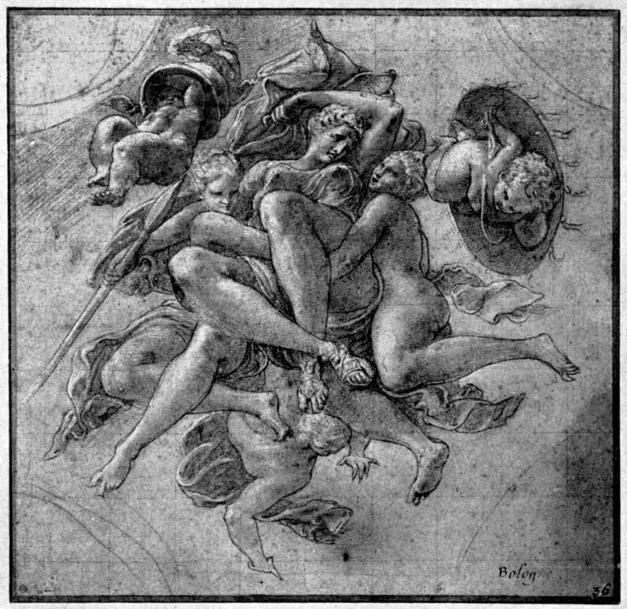 Suunnittelu Ulysses-galleriaan, Fontainebleau, 1540-luku, 1926 tekijältä Francesco Primaticcio