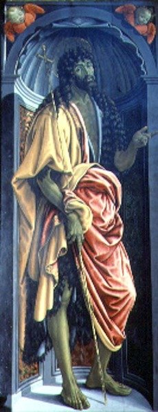 Pyhä Johannes Kastaja, sivupaneeli Sakramenttien tabernaakkelista, n. 1484-6 (tempera paneelissa) (yksityiskohta vuodesta 94757) tekijältä Francesco and Raffaello Botticini