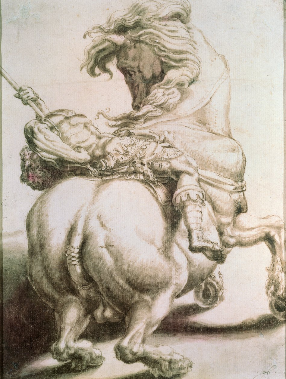 Keihään lävistetty ratsastaja, 1500-luku tekijältä Francesco de Rossi Salviati Cecchino