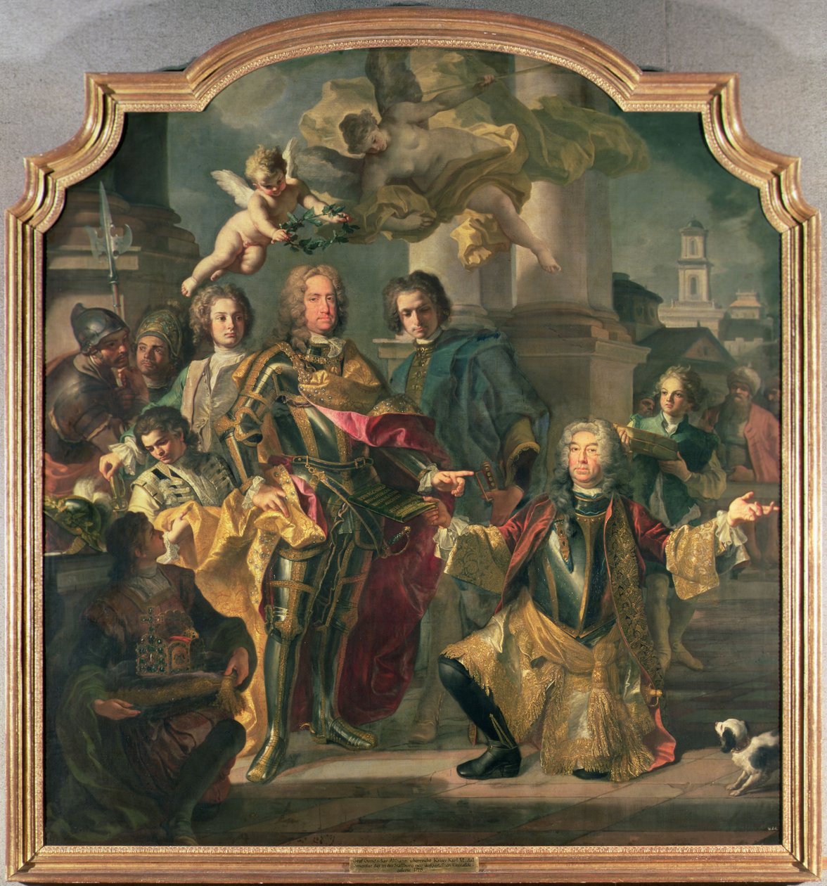 Gundaker-kreivi Althann luovuttaa keisari Kaarle VI:lle (Unkarin Kaarle III) (1685-1740) Stallburgin (1685-1740) keisarin päämiesten keisarillisen kuvakokoelman inventaario tekijältä Francesco Solimena