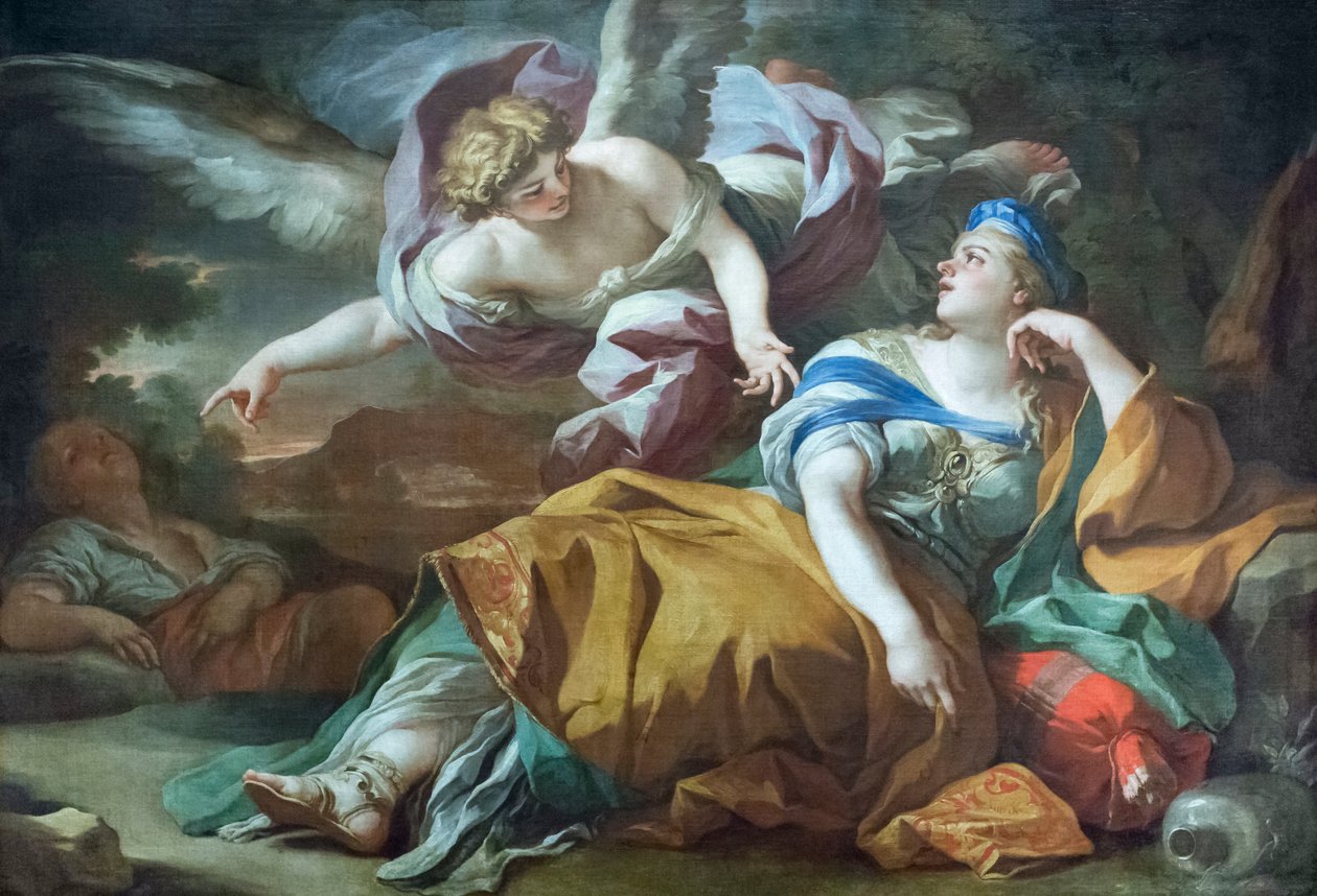 Hagar ja Ismael erämaassa enkelin lohduttamana tekijältä Francesco Solimena