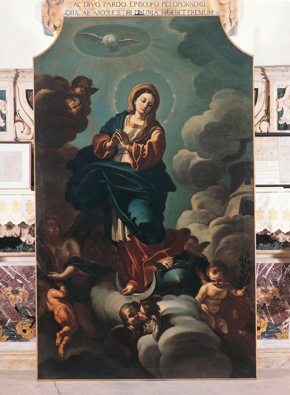 Immaculate Conception, maalaus kankaalle Francesco Solimenalle (1657-1747), San Pardon katedraali, Larino, Molise, Italia tekijältä Francesco Solimena