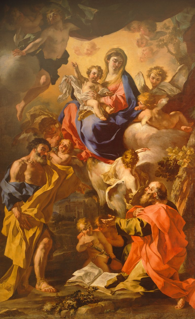 Francesco Solimena (1657-1747) Madonna ja lapsi Pyhän Pietarin ja Paavalin välillä tekijältä Francesco Solimena