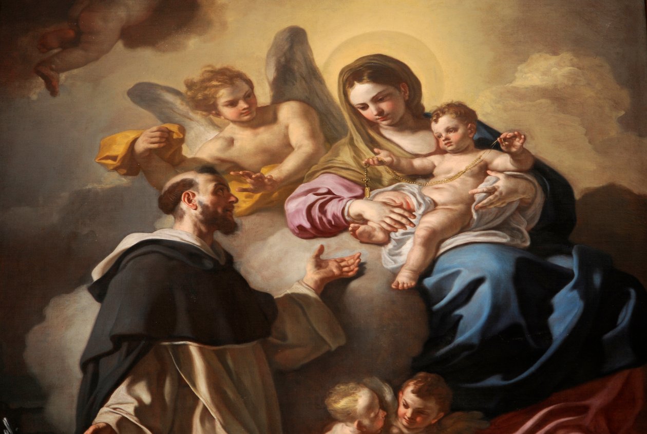 Madonna Rosary pyhien Dominic ja Katariina kanssa tekijältä Francesco Solimena