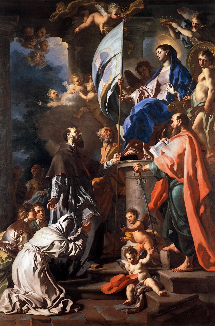 Francesco Solimena (1657-1747) St Bonaventure vastaanottaa Pyhän haudan lipun Madonnasta, San Paolon katedraali, Aversa, Campania, Italia tekijältä Francesco Solimena