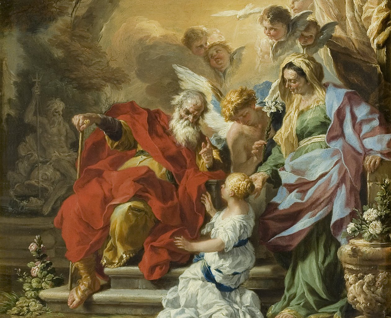 Neitsyt Marian kasvatus, noin 1680 (öljy kuparille). tekijältä Francesco Solimena