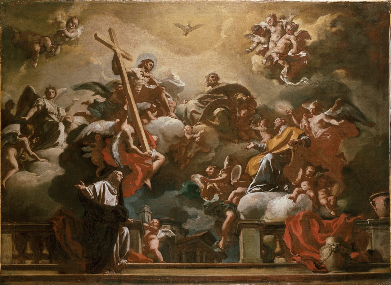 Pyhä kolminaisuus Pyhän Philip Nerin kanssa kunniassa, n. 1727-1730 tekijältä Francesco Solimena