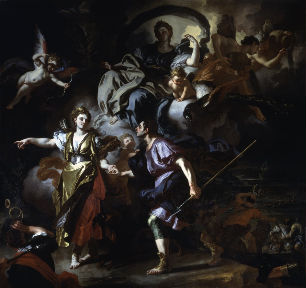 Didon ja Aeneasin kuninkaallinen metsästys, n. 1712-1714 tekijältä Francesco Solimena