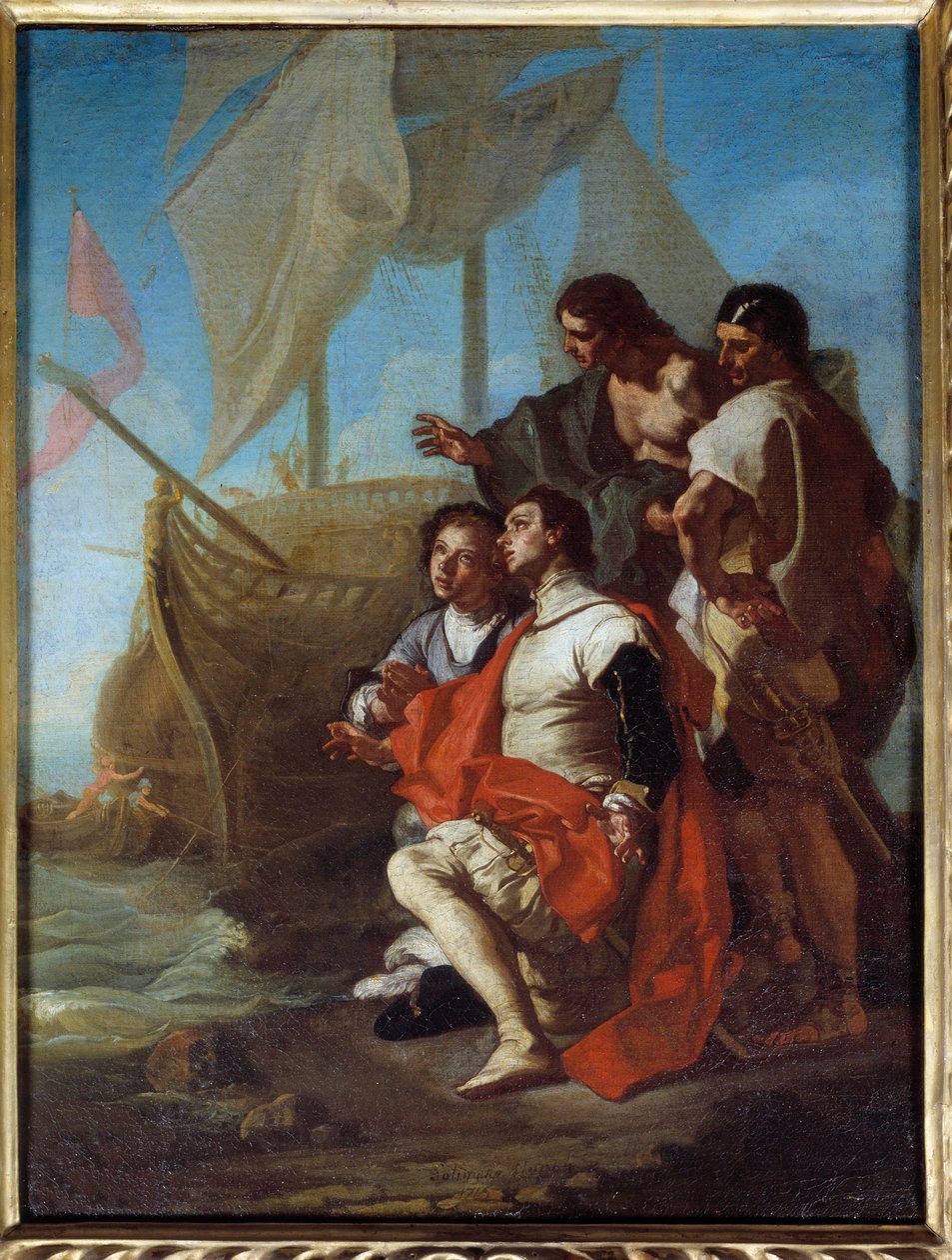 Tutkija Christopher Columbuksen (1451-1506) saapuminen Amerikkaan Francesco Solimenan maalaus dit l