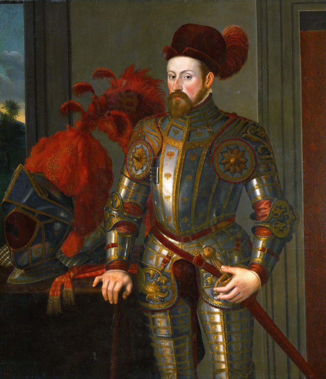 Ferdinand II Tirolilainen, Itävallan arkkiherttua - Itävallan arkkiherttua Ferdinand II:n (1529-1595) muotokuva Terzio (Terzi), Francesco (n. 1523-1591). Öljy kankaalle, c. 1550. Mitat : 135x130 cm. Taidehistoriallinen museo, Wien tekijältä Francesco Terzio